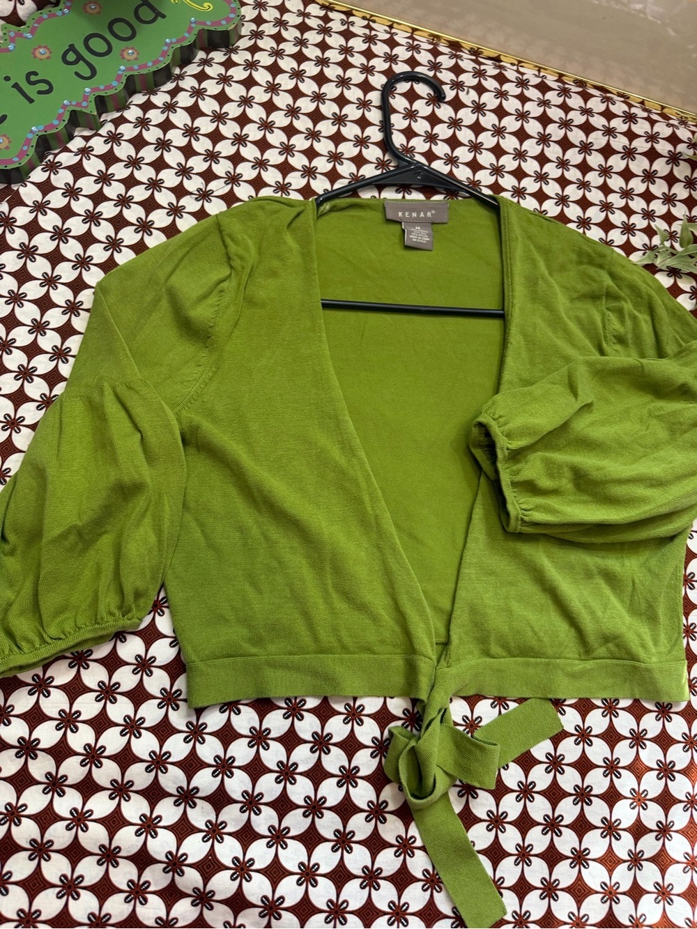 Kenar Bright Olive Green Tie-Front Cropped Cardigan